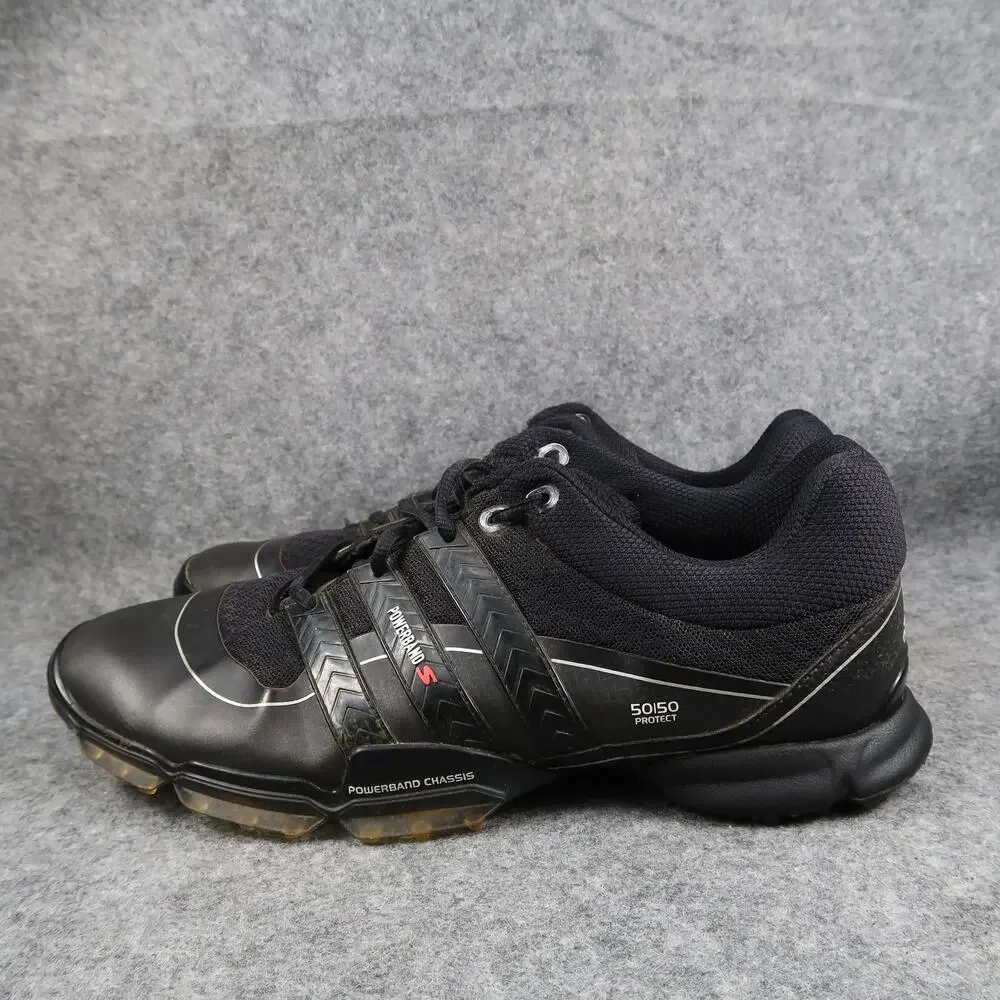 Adidas Shoes Mens 9 Golf Powerband Soft Spike Black Lace UP Athletic Fit Foam